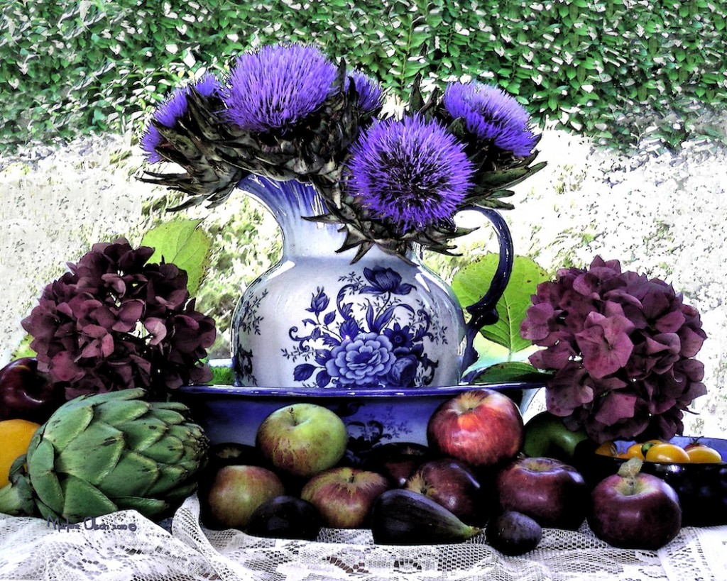 Artichokes & Blue Vase by Marlene Olson