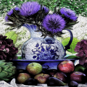 Artichokes & Blue Vase by Marlene Olson
